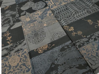 平和屋着物●本場染大島紬　横段草花文　さが美扱い　正絹　逸品　DABI9307ud