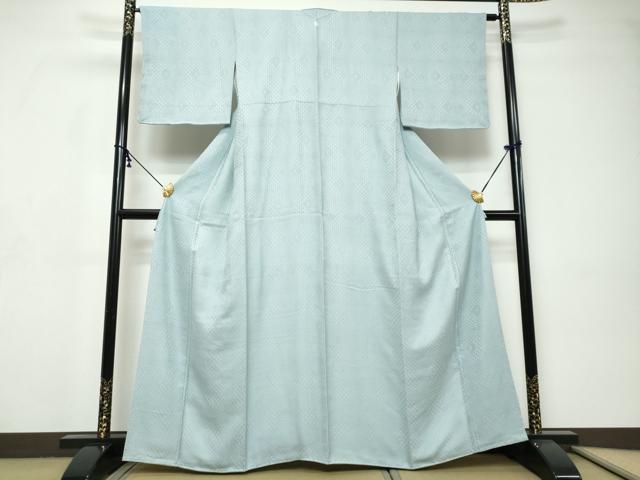 平和屋着物●上質な色無地　変わり格子地紋　水色　正絹　逸品　DABI9313ud