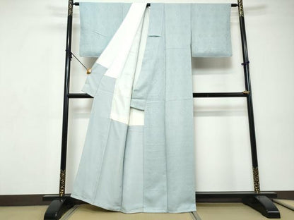 平和屋着物●上質な色無地　変わり格子地紋　水色　正絹　逸品　DABI9313ud