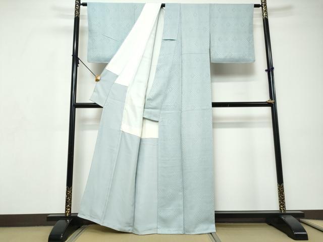 平和屋着物●上質な色無地　変わり格子地紋　水色　正絹　逸品　DABI9313ud