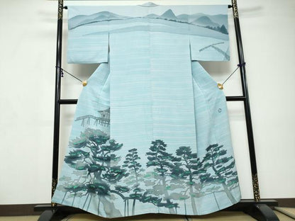 平和屋着物●訪問着　背抜き仕立て　作家物　ろうけつ染め　風景樹林文　正絹　逸品　DABI9314ud