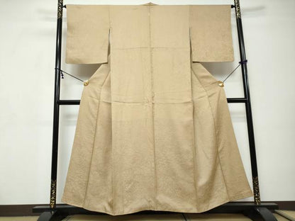 平和屋着物●上質な色無地　作家物　草花地紋　榛色　正絹　逸品　DABI9315ud