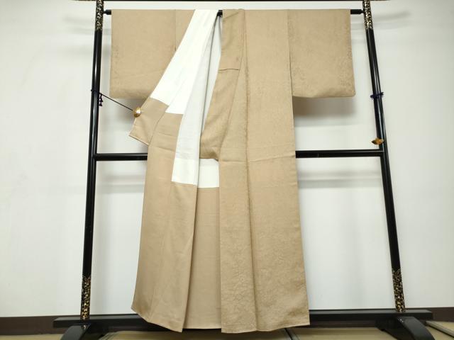 平和屋着物●上質な色無地　作家物　草花地紋　榛色　正絹　逸品　DABI9315ud