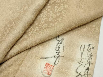 平和屋着物●上質な色無地　作家物　草花地紋　榛色　正絹　逸品　DABI9315ud