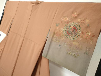 平和屋着物●中国三大刺繍　スワトウ刺繍　汕頭刺繍　総刺繍　訪問着　動物更紗花文　暈し染め　金糸　正絹　逸品　DABI9319ud