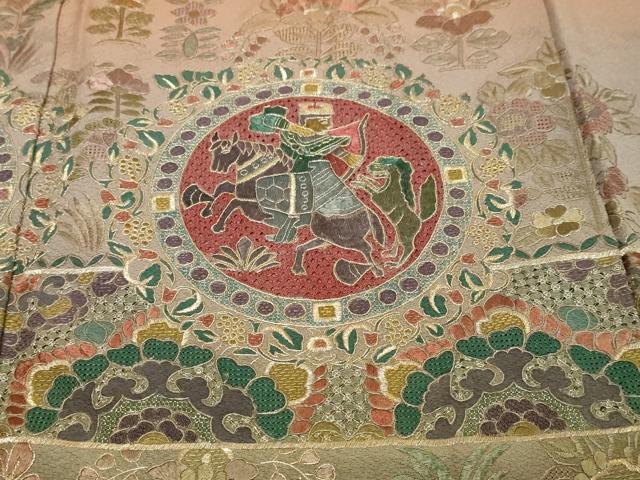 平和屋着物●中国三大刺繍　スワトウ刺繍　汕頭刺繍　総刺繍　訪問着　動物更紗花文　暈し染め　金糸　正絹　逸品　DABI9319ud