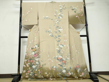 平和屋着物●訪問着　友禅　枝花文　暈し染め　正絹　逸品　DABI9320ud