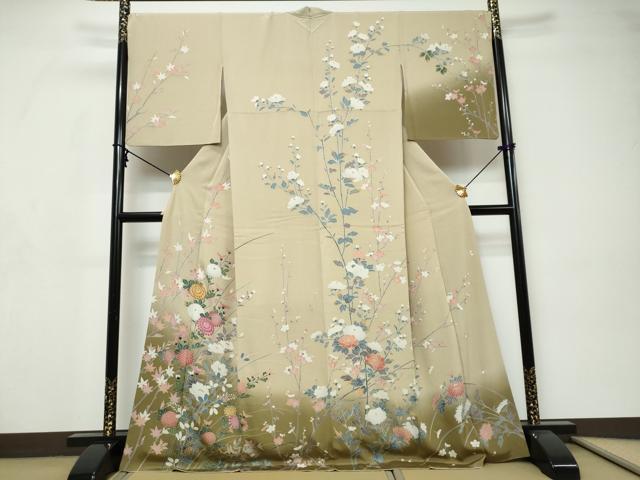 平和屋着物●訪問着　友禅　枝花文　暈し染め　正絹　逸品　DABI9320ud