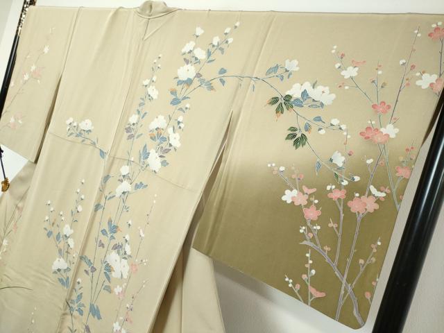 平和屋着物●訪問着　友禅　枝花文　暈し染め　正絹　逸品　DABI9320ud