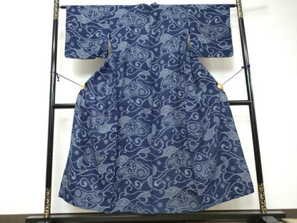 平和屋着物●久留米絣　単衣　唐草文　綿　逸品　DABI9321ud