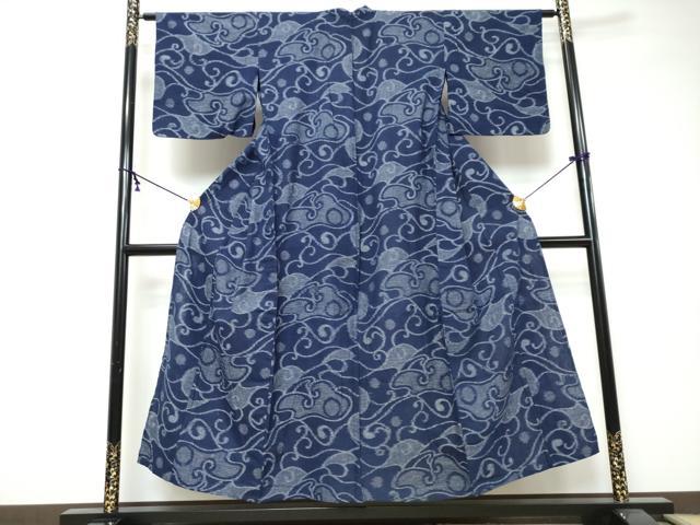 平和屋着物●久留米絣　単衣　唐草文　綿　逸品　DABI9321ud