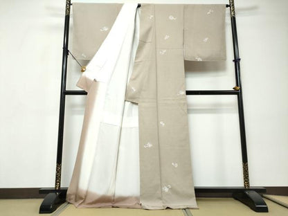 平和屋着物●上質な小紋　紬地　草花文　正絹　逸品　未使用　DABI9322ud