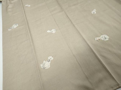 平和屋着物●上質な小紋　紬地　草花文　正絹　逸品　未使用　DABI9322ud