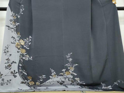 平和屋着物●訪問着　刺繍　枝花文　シルエット　金彩　鬼しぼ縮緬　やまと誂製　ロング丈　正絹　逸品　DABI9323ud