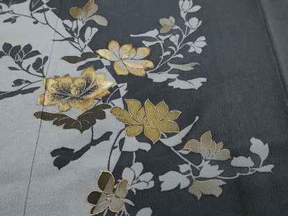 平和屋着物●訪問着　刺繍　枝花文　シルエット　金彩　鬼しぼ縮緬　やまと誂製　ロング丈　正絹　逸品　DABI9323ud