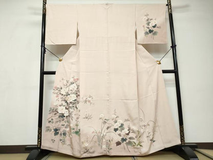 平和屋着物●訪問着　駒刺繍　草花文　金彩　正絹　逸品　DABI9324ud