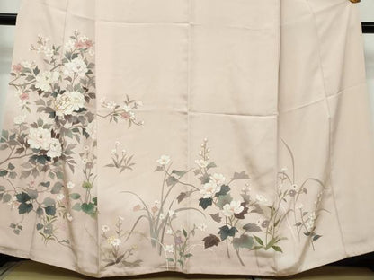 平和屋着物●訪問着　駒刺繍　草花文　金彩　正絹　逸品　DABI9324ud