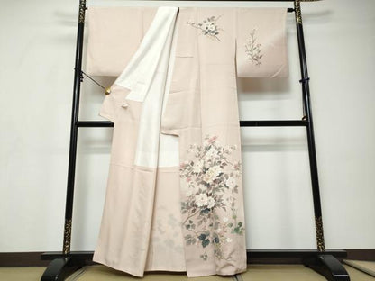 平和屋着物●訪問着　駒刺繍　草花文　金彩　正絹　逸品　DABI9324ud