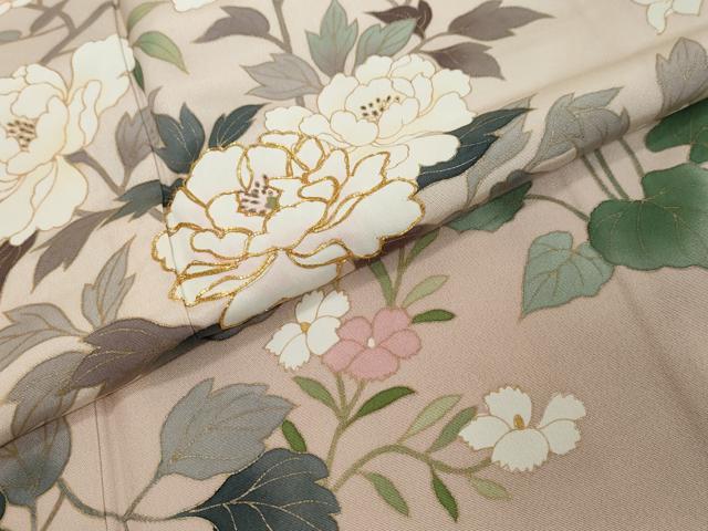 平和屋着物●訪問着　駒刺繍　草花文　金彩　正絹　逸品　DABI9324ud