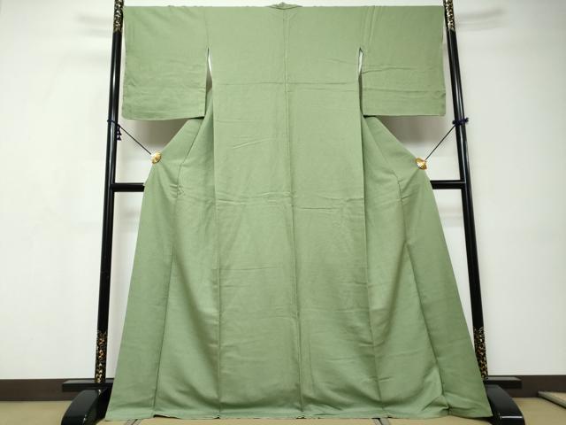 平和屋着物●上質な色無地　紋意匠　山葵色　ロング丈　正絹　逸品　未使用　DABI9336ud