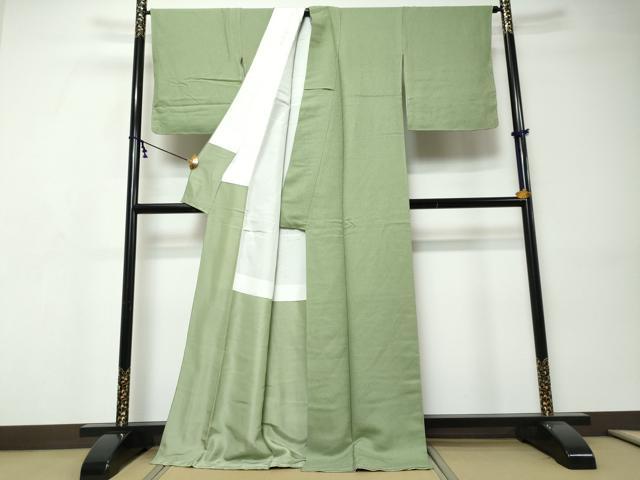 平和屋着物●上質な色無地　紋意匠　山葵色　ロング丈　正絹　逸品　未使用　DABI9336ud
