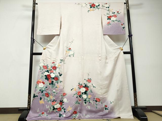 平和屋着物●訪問着　枝椿文　暈し染め　ロング丈　正絹　逸品　DABI9340ud