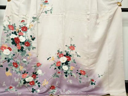 平和屋着物●訪問着　枝椿文　暈し染め　ロング丈　正絹　逸品　DABI9340ud