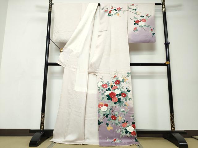 平和屋着物●訪問着　枝椿文　暈し染め　ロング丈　正絹　逸品　DABI9340ud