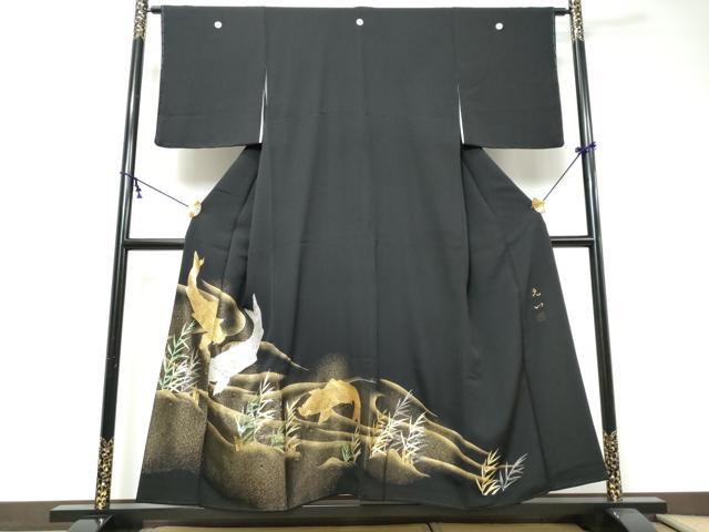 平和屋着物●豪華黒留袖　螺鈿　作家物　鯉　金銀彩　正絹　逸品　DABI9344ud