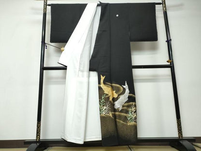平和屋着物●豪華黒留袖　螺鈿　作家物　鯉　金銀彩　正絹　逸品　DABI9344ud