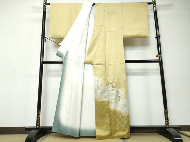 平和屋着物●訪問着　刺繍　雪輪草花文　暈し染め　金銀彩　正絹　逸品　DABI9345ud