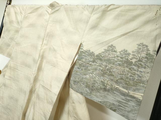 平和屋着物●訪問着　小千谷紬　100亀甲　樹林風景文　やまと誂製　正絹　逸品　DABI9347ud