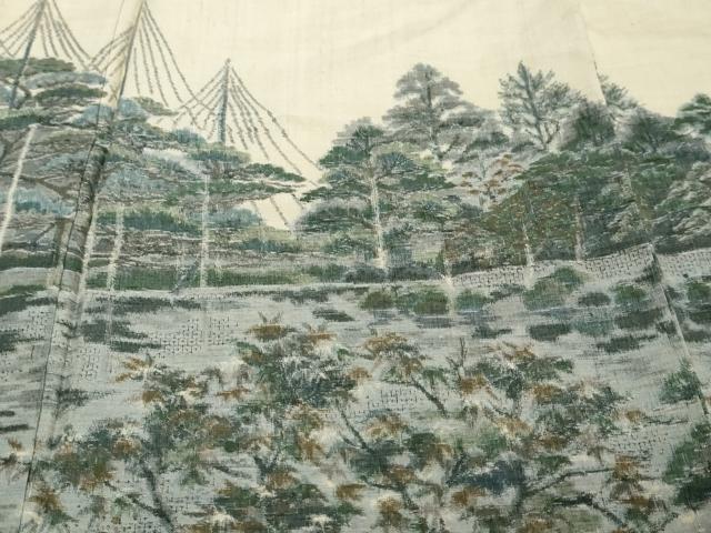 平和屋着物●訪問着　小千谷紬　100亀甲　樹林風景文　やまと誂製　正絹　逸品　DABI9347ud