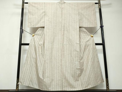 平和屋着物●ぜんまい紬　縞　正絹　逸品　DABI9348ud