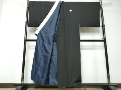 平和屋着物●男性　黒紋付　正絹　逸品　DABI9350ud