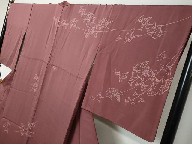 平和屋着物●訪問着　刺繍　イチョウ　銀杏　正絹　逸品　DABI9358ud