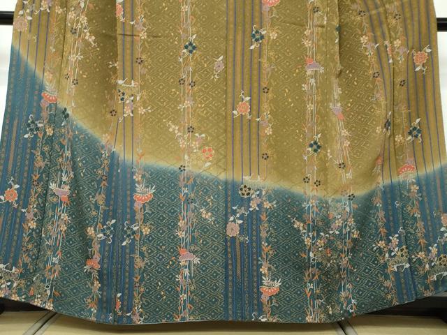 平和屋着物●訪問着　草花文　暈し染め　金彩　鬼しぼ縮緬　正絹　逸品　DABI9364ud