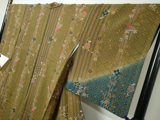 平和屋着物●訪問着　草花文　暈し染め　金彩　鬼しぼ縮緬　正絹　逸品　DABI9364ud