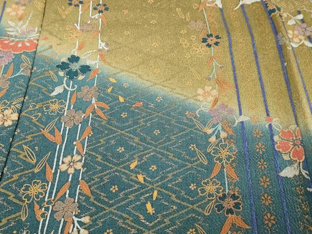 平和屋着物●訪問着　草花文　暈し染め　金彩　鬼しぼ縮緬　正絹　逸品　DABI9364ud