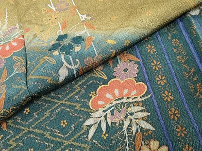 平和屋着物●訪問着　草花文　暈し染め　金彩　鬼しぼ縮緬　正絹　逸品　DABI9364ud
