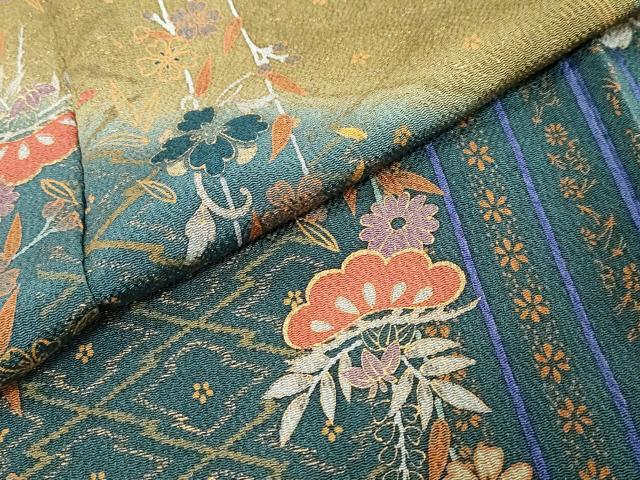 平和屋着物●訪問着　草花文　暈し染め　金彩　鬼しぼ縮緬　正絹　逸品　DABI9364ud
