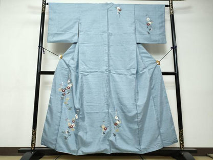 平和屋着物●訪問着　白山紬　友禅　草花文　正絹　逸品　DABI9366ud