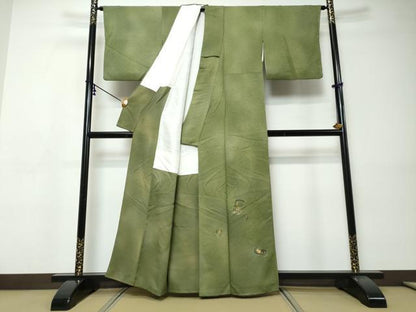 平和屋着物●染色作家　奥田祐斎　色留訪問着　刺繍　花蝶文　銀彩　正絹　逸品　DABI9367ud