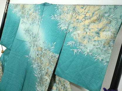 平和屋着物●訪問着　作家物　刺繍　流水草花文　金彩　金通し地　正絹　逸品　DABI9369ud