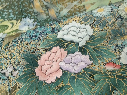 平和屋着物●訪問着　作家物　刺繍　流水草花文　金彩　金通し地　正絹　逸品　DABI9369ud