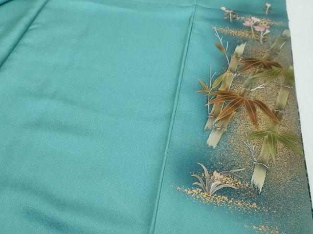 平和屋着物●訪問着　作家物　刺繍　流水草花文　金彩　金通し地　正絹　逸品　DABI9369ud