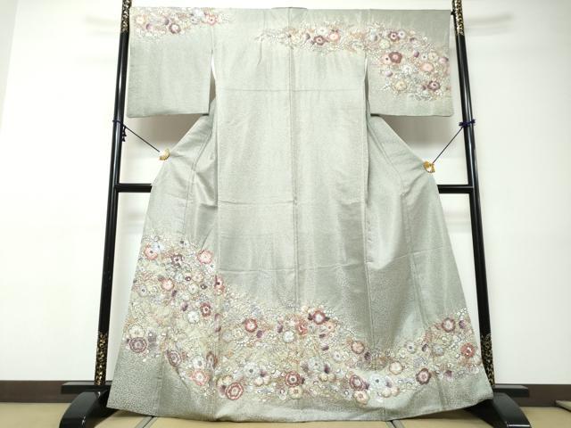 平和屋着物●訪問着　辻が花　銀通し地　正絹　逸品　DABI9370ud