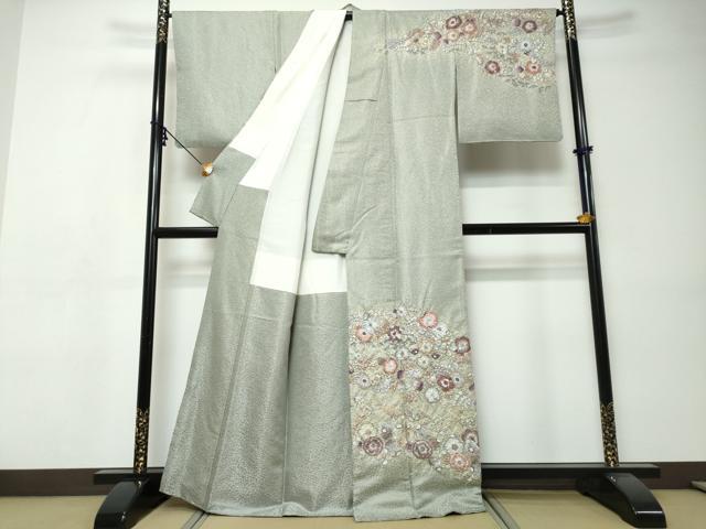 平和屋着物●訪問着　辻が花　銀通し地　正絹　逸品　DABI9370ud