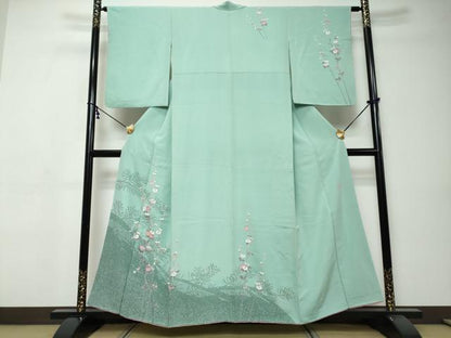 平和屋着物●訪問着　友禅　作家物　枝花文　シルエット　正絹　逸品　DABI9372ud