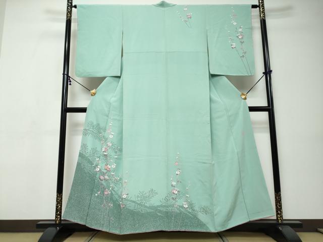 平和屋着物●訪問着　友禅　作家物　枝花文　シルエット　正絹　逸品　DABI9372ud